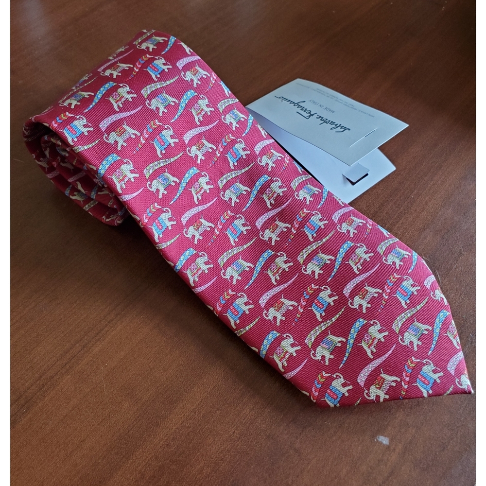 Salvatore Ferragamo Elephant Print Silk Tie